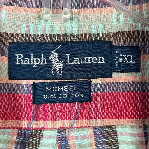VTG Ralph Lauren MCMEEL Mens XL Button Up Red Gray Short Slv Dress Shirt w/Pony - Picture 2 of 13